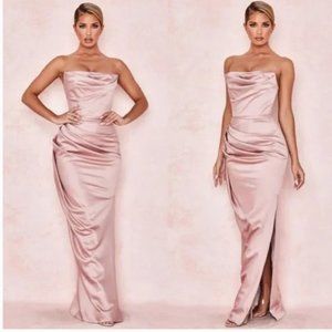House of CB “ADRIENNE” Blush Satin Strapless Gown S